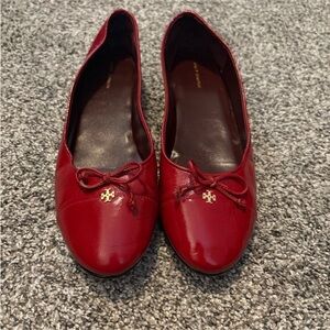Tory Burch Cherry Red Flats with Bow Detail